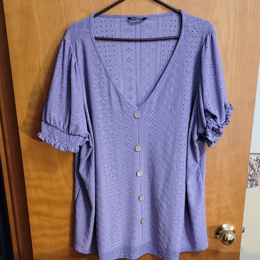 BloomChic Lavender Eyelet Button Top